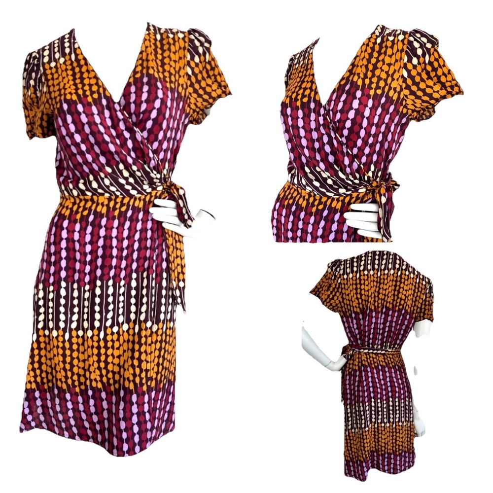 Anna Sui x Anthropologie Wrap Dress Sz 0 Silk Blend Geometric Dainty Feminine